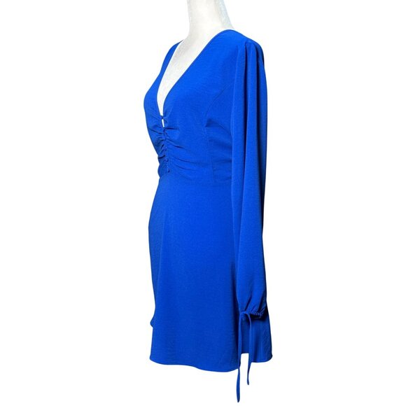 NEW Lulus Womens Royal Blue Long Sleeve Ruched V-Neck Dress Sz XL Summer Stretch - Picture 3 of 13